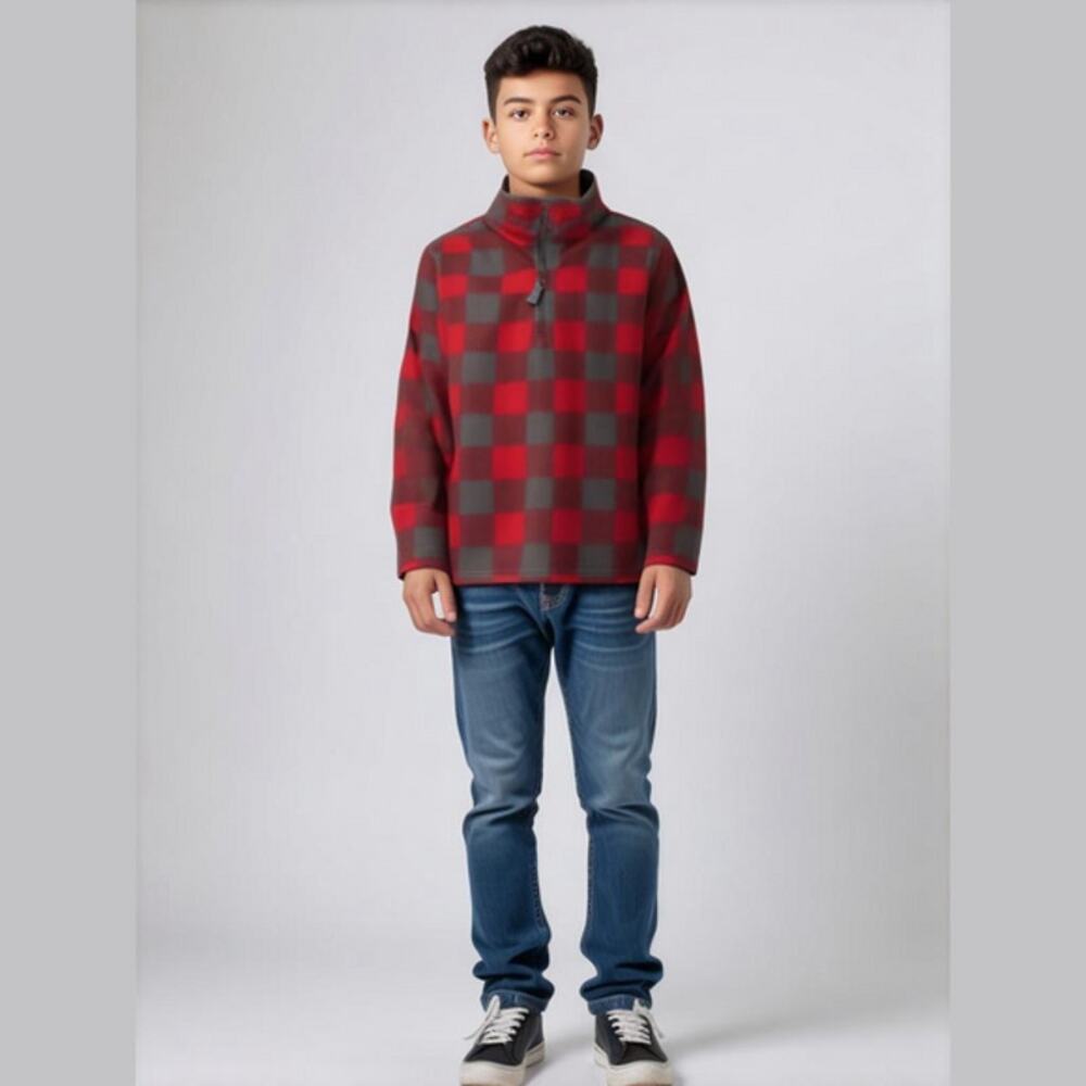 Gymboree Boy Pullover 10 12 Mix n Match Gray Red Buffalo Check Fleece Sweatshirt